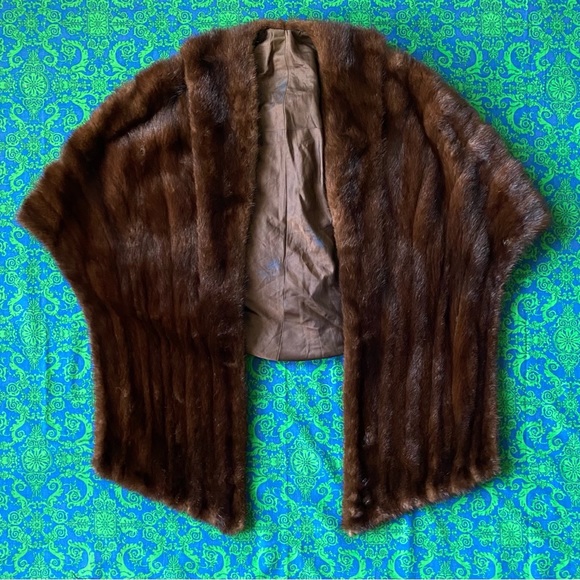 50’s Mahogany Dark Brown Mink Stole | Short Collar & Brown Silk Lining - Picture 11 of 11